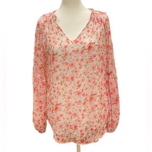 SHEWIN Boho White & Pink Floral Blouse Size S